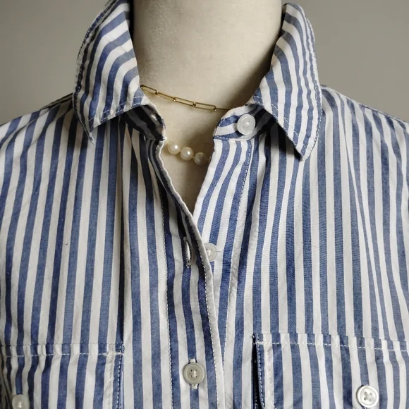 Lands' End Classic Cotton Shirt Dress Ombre Blue Stripe Preppy Size Small - Picture 6 of 17